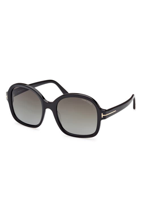 Tom Ford Hanley 57mm Gradient Butterfly Sunglasses In Shiny Black/gradient Smoke