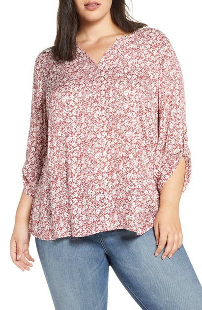 DANIEL RAINN FLORAL ROLL TAB BLOUSE,DX14198RYN