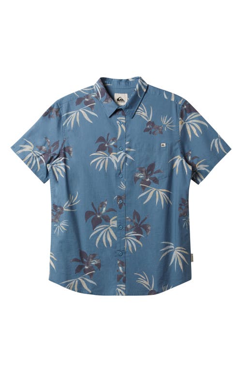 Shop Quiksilver Apero Floral Short Sleeve Button-up Shirt In Blue Shadow