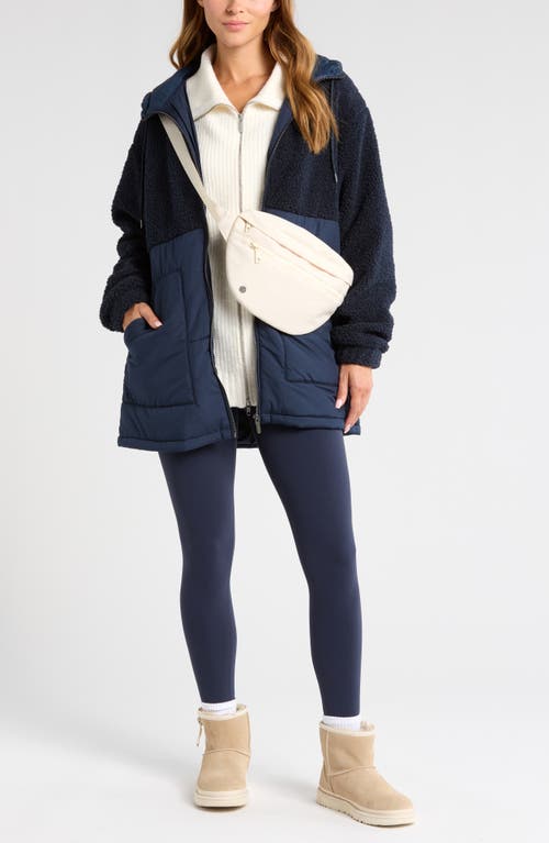Shop Zella Hybrid Faux Shearling Pocket Jacket In Navy Sapphire