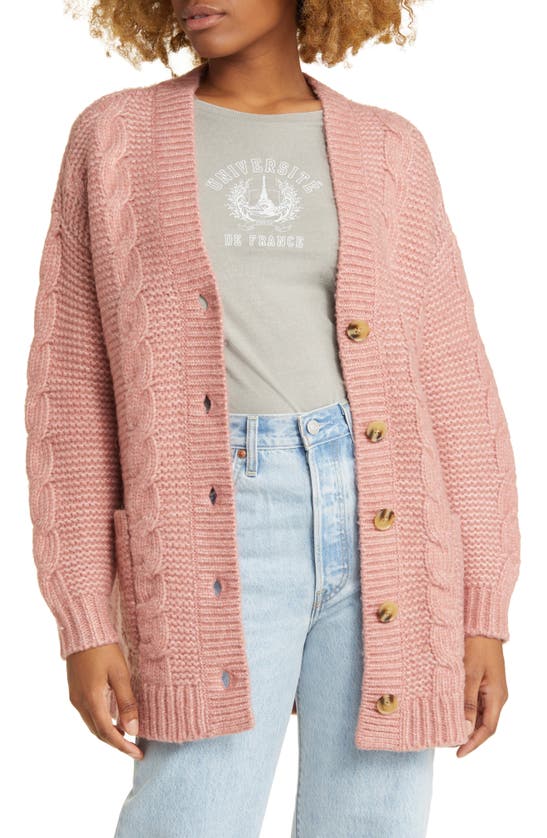 Bp. V-neck Oversize Cardigan In Pink Ash