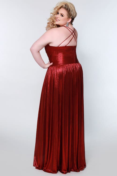 Celebrations By Sydneys Closet A-line Plus Size Metallic Formal Dress In Crimson