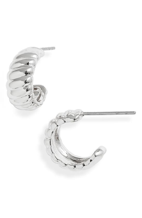 Shop Nordstrom Ridged Huggie Hoop Earrings In Rhodium