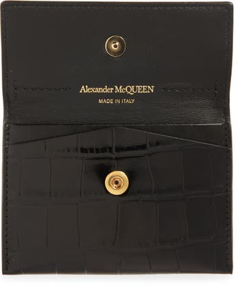 AUTH NWT Alexander McQueen SKULL Croc Embossed Leather Wallet On