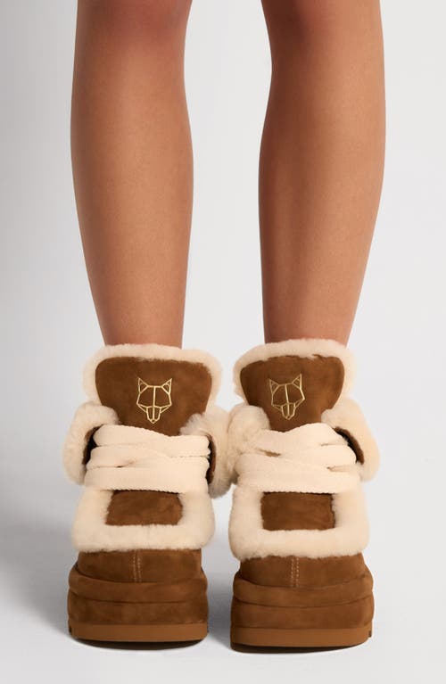 Shop Naked Wolfe Bambi Genuine Shearling Platform Bootie In Tan-suede/shearling