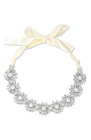 Eye Candy Los Angeles Allegra Imitation Pearl & Crystal Choker Necklace In Silver
