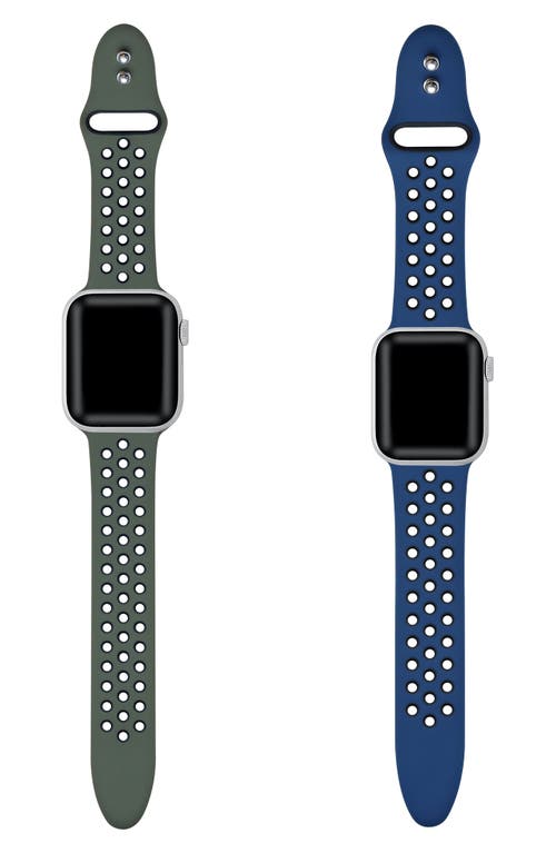 Shop The Posh Tech Assorted Breathable Silicone 2-pack Apple Watch® Watchbands In Olive Green/midnight