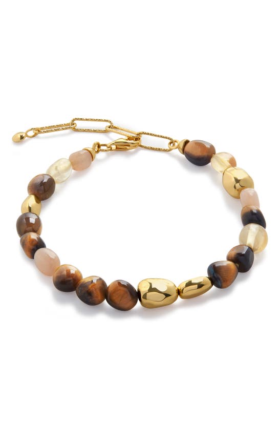 Shop Monica Vinader Beaded Stone Bracelet In 18ct Gold Vermeil / Tigers Eye