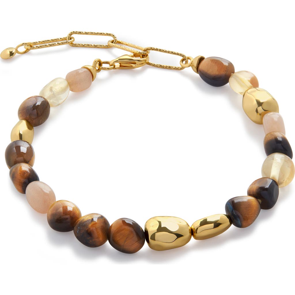 Monica Vinader Beaded Stone Bracelet In 18ct Gold Vermeil/tigers Eye