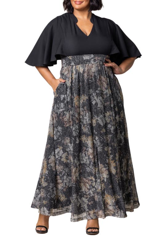 Kiyonna Avisa Flutter Sleeve Maxi Dress in Gilded Florals 