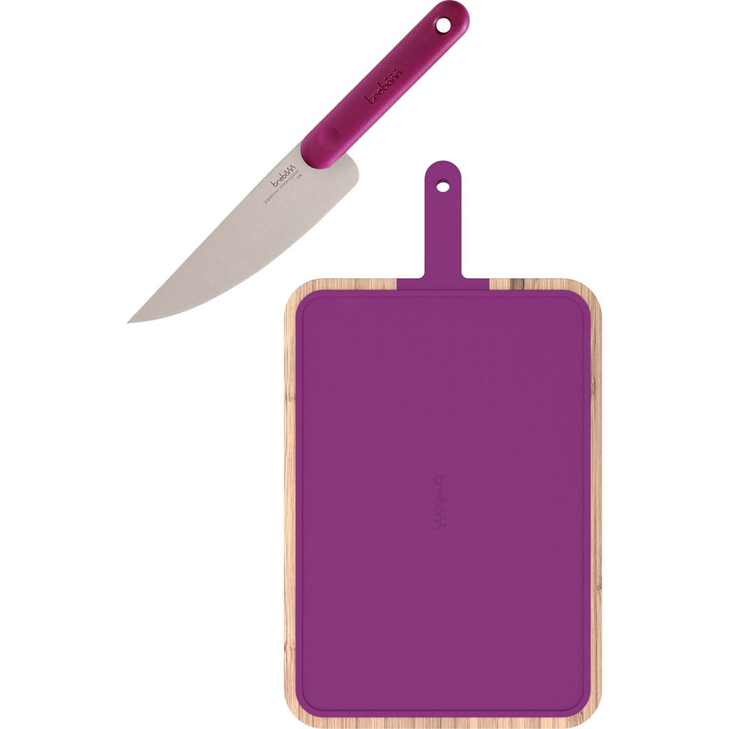Trebonn Bamboo Chopping Board With Integrated Chef Knife In Purple