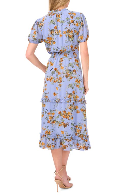 Shop Cece Floral Ruffle Smocked Midi Dress In Blue Blossom