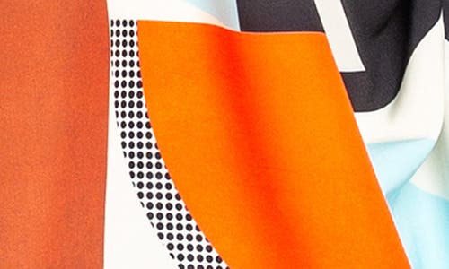 Buxom Couture Mixed Geo Print High-low Button-up Shirt In Orange Multi