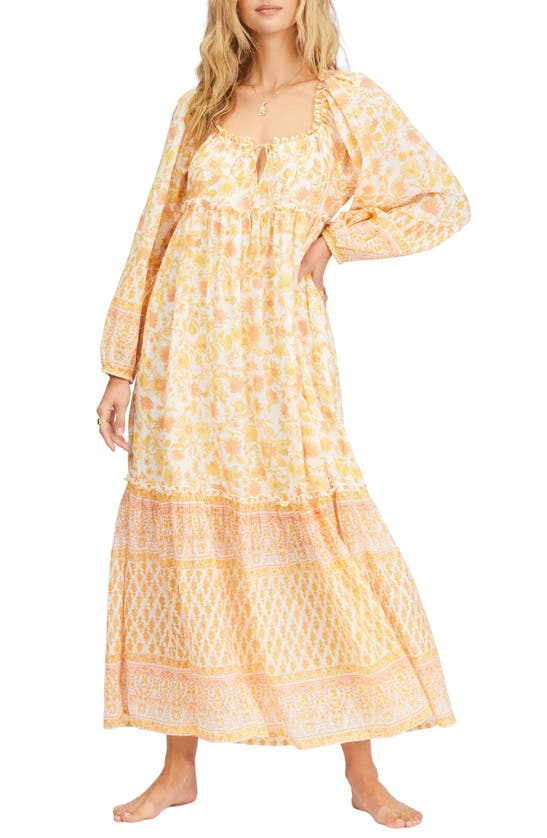 Billabong Endless Sunset Floral Print Ruffle Long Sleeve Cotton Maxi Dress  In Yellow Multi | ModeSens