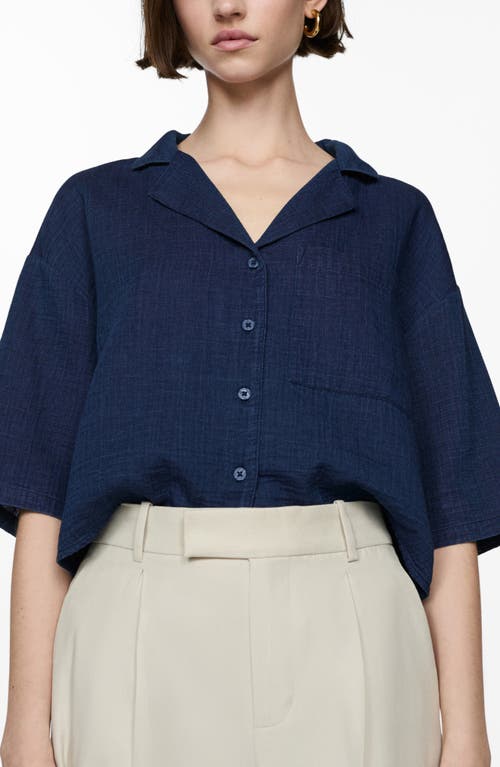 MANGO MANGO BOXY ELBOW SLEEVE COTTON CAMP SHIRT