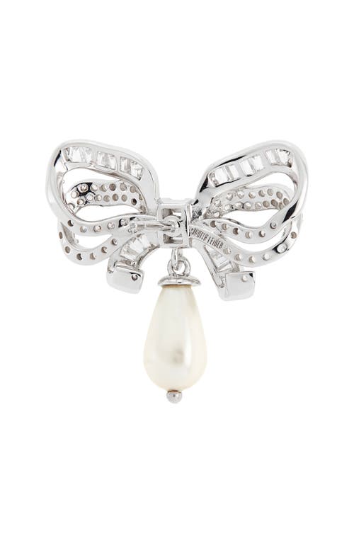 Shop Judith Leiber Couture Imitation Pearl Drop Pavé Bow Earrings In Gold/clear