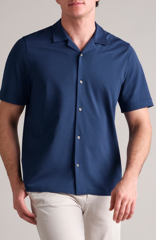 Shop Rhone Commuter Seersucker Camp Shirt In Bright Navy