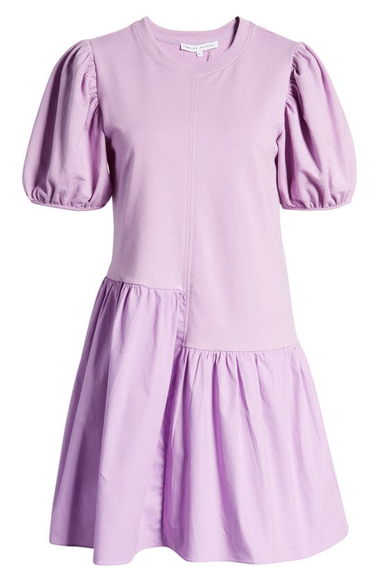 Shop English Factory Puff Shoulder Mixed Media Minidress In Lilac