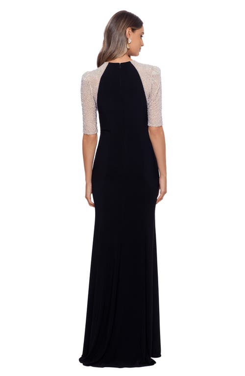 Shop Xscape Evenings Beaded Detail Gown In Black/nude/silver