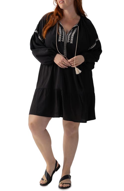 Embroidered Long Sleeve Shift Dress in Black