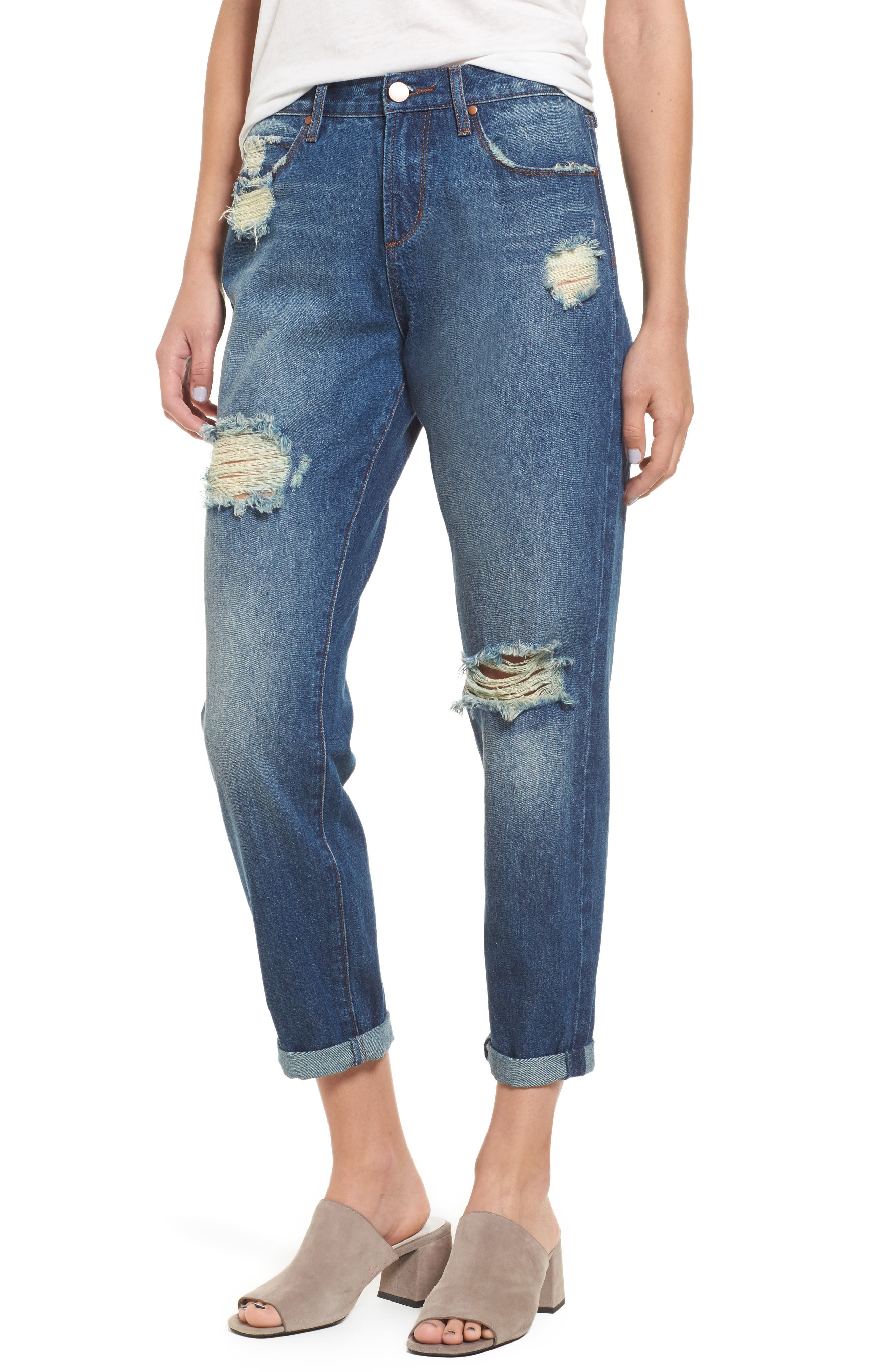 Leith Ripped High Waist Boyfriend Jeans Nordstrom