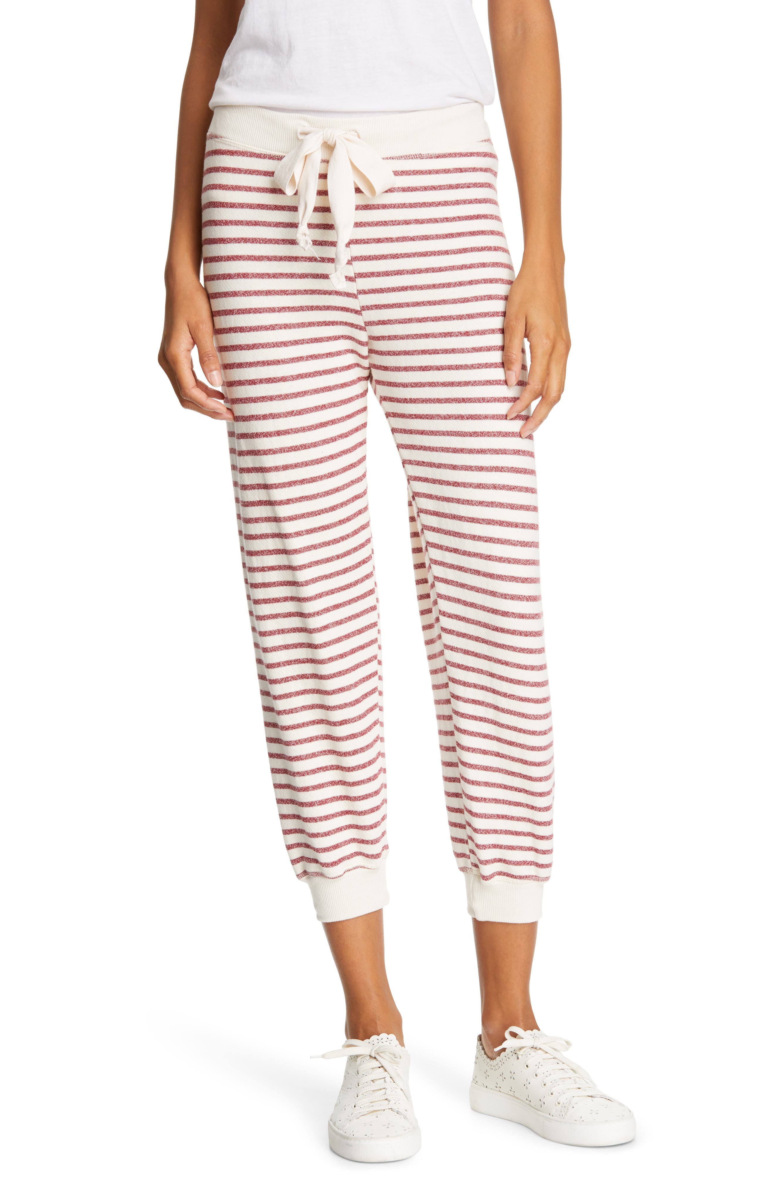 The Great. Tie Waist Stripe Sweatpants, Red