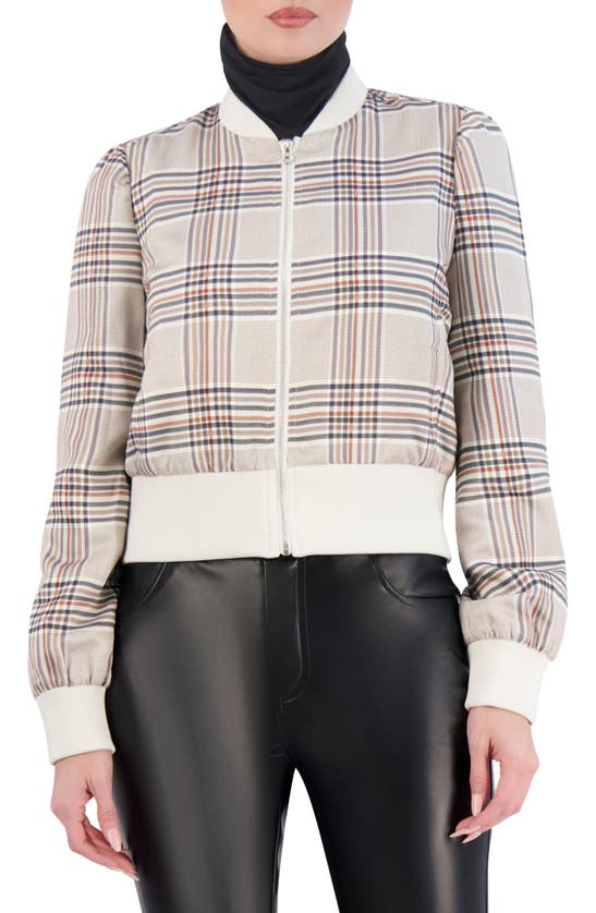 Shop Ookie & Lala Plaid Satin Bomber Jacket In Camel