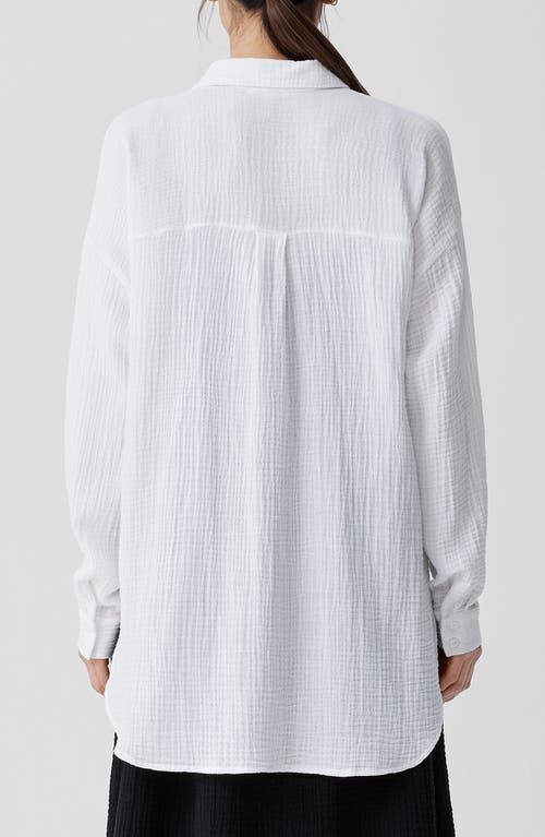 Shop Eileen Fisher Classic Organic Cotton Gauze Button-up Shirt In White