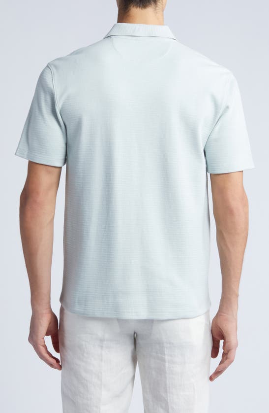 Shop Vince Variegated Jacquard Knit Short Sleeve Button-up Shirt In Hillside Blue