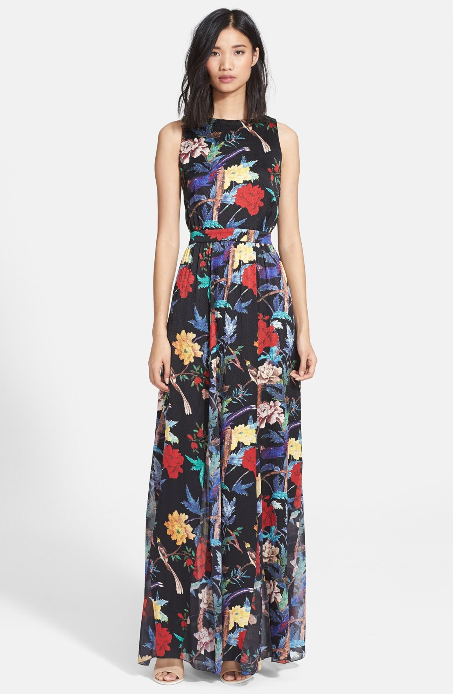 Alice + Olivia 'Elis' Floral Print Textured Silk Maxi Dress | Nordstrom