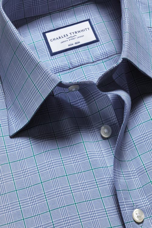Charles Tyrwhitt Prince Of Wales Check Non-iron Twill Slim Fit Shirt Single Cuff In Indigo Blue