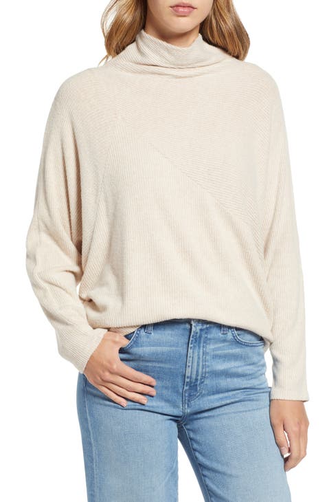 Directional Rib Funnel Neck Hacci Knit Top