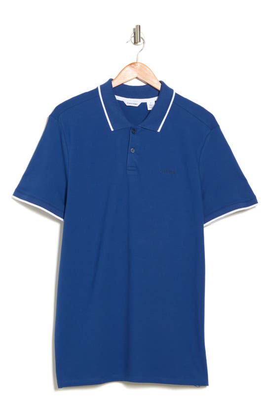 Calvin Klein Stretch Pique Solid Tipped Polo In Blue Herald