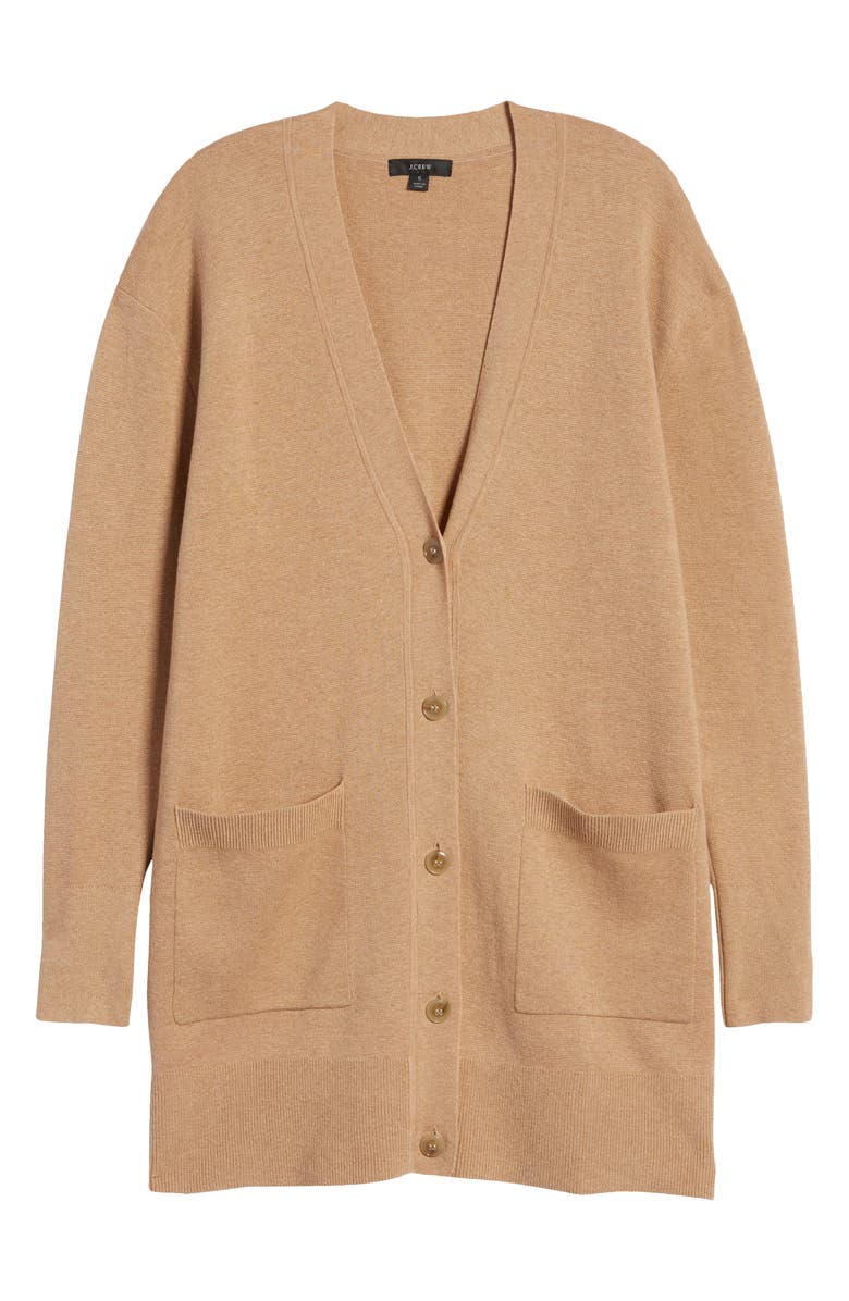 J.CREW V-Neck Long Cardigan, Alternate, color, HEATHER KHAKI