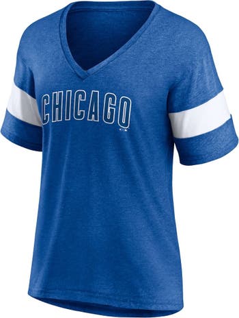 FANATICS Women's Fanatics Branded Heathered Royal Chicago Cubs Wordmark V- Neck Tri-Blend T-Shirt