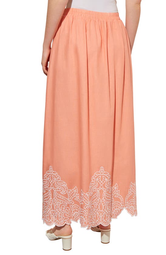 Shop Ming Wang Embroidered Maxi Skirt In Coral Sand/ White