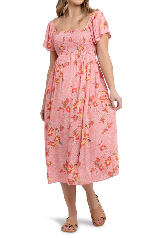 Ripe Maternity Libby Floral Print Smocked Maternity Dress in Pink at Nordstrom