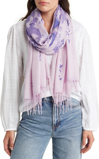 Nordstrom Tissue Print Wool & Cashmere Wrap Scarf in Purple Melted Floral at Nordstrom