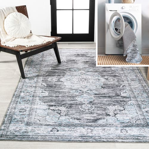 Jonathan Y Bausch Bohemian Distressed Chenille Machine-washable Area Rug In Dark Gray/blue