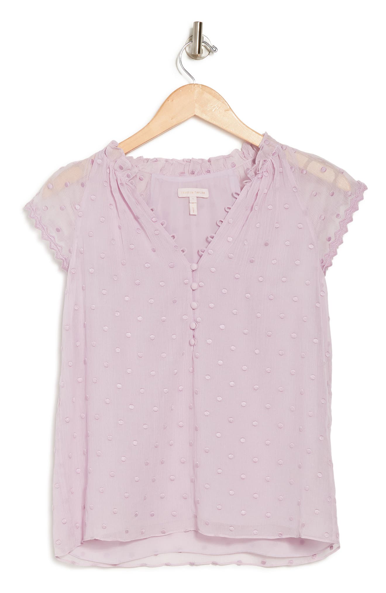 Rebecca Taylor Dot Embroidered Crinkle Chiffon Top In Lilac Mist