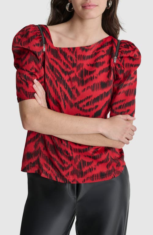 Shop Dkny Print Zip Shoulder Top In Red Tiger