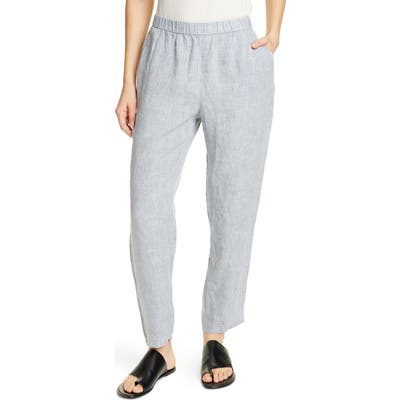 Petite Eileen Fisher Organic Linen Ankle Pants, Blue