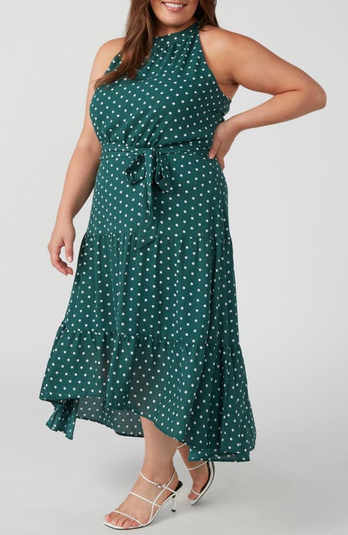 Shop Estelle La Bocca Polka Dot Halter Neck High-low Dress In Evergreen/milk