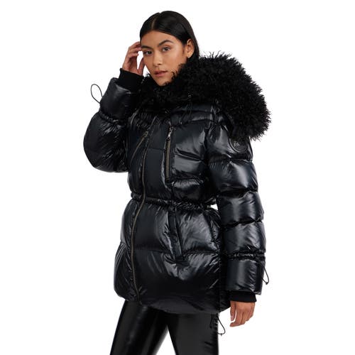 Pajar Electra Ladies Mid Puffer Coat With Detachable Sherpa Lined Split Hood In Black