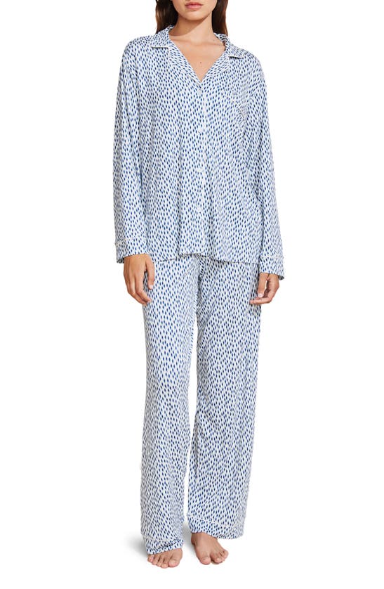 Shop Eberjey Gisele Print Jersey Knit Pajamas In Denim Ivory