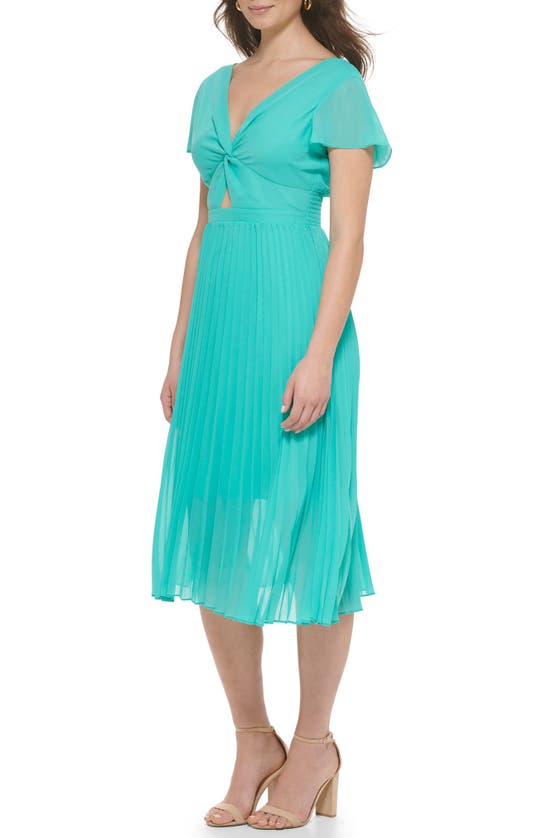 Shop Kensie Pleated Chiffon Midi Dress In Aqua Spray