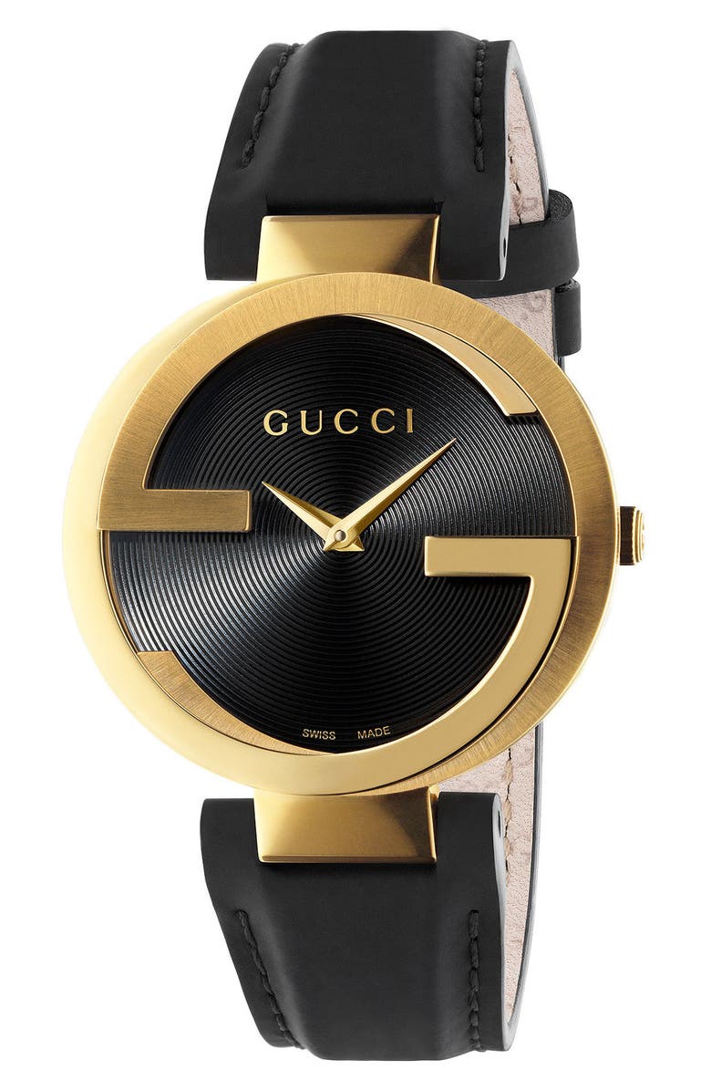Gucci Interlocking Leather Strap Watch, 37mm | Nordstrom