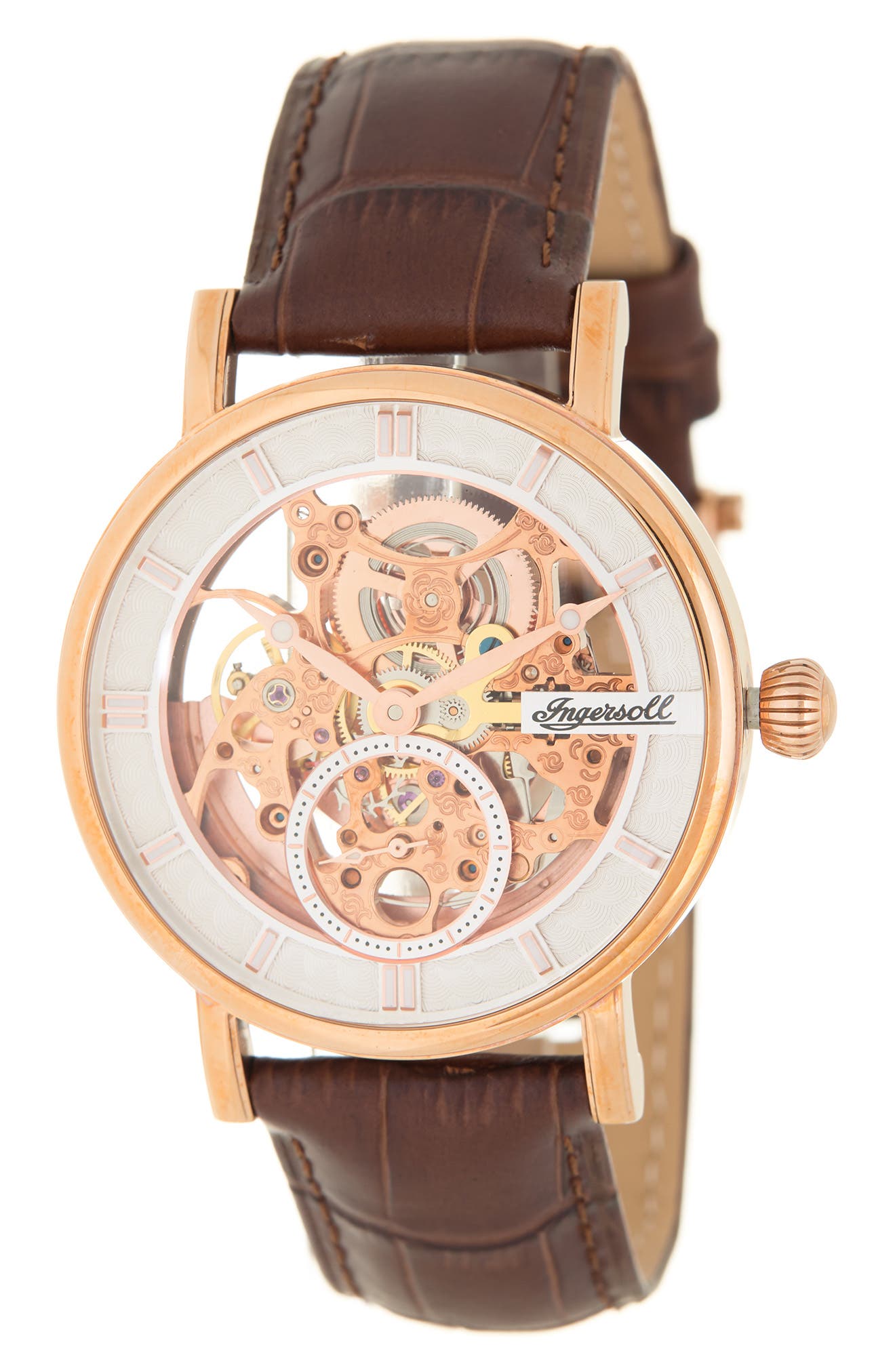 Ingersoll Watches Herald Skeleton Automatic Watch, 40mm In Rose Gold/rose Gold/brown