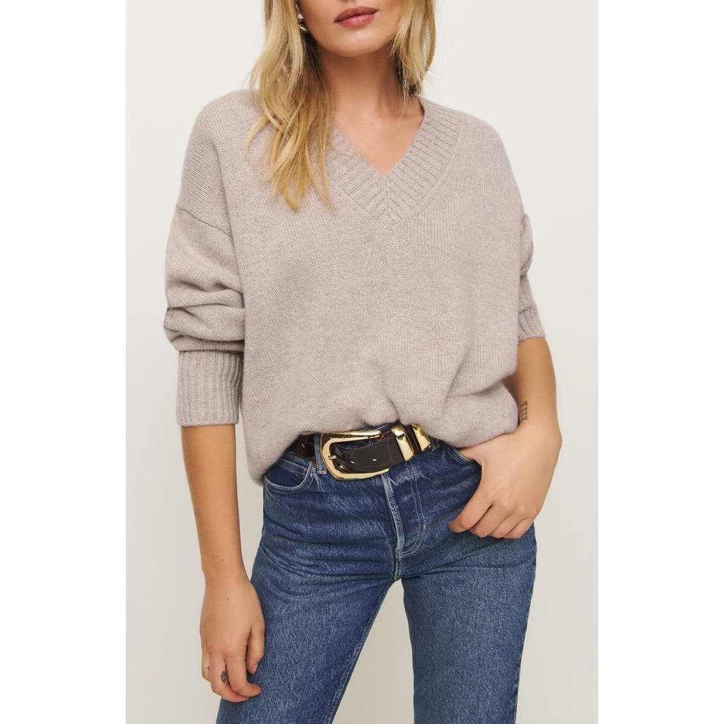 Reformation Jadey Cashmere Oversized V-neck Sweater In Barley
