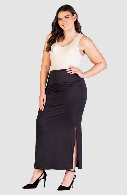 24seven Comfort Apparel Side Slit Knit Maxi Skirt In Black